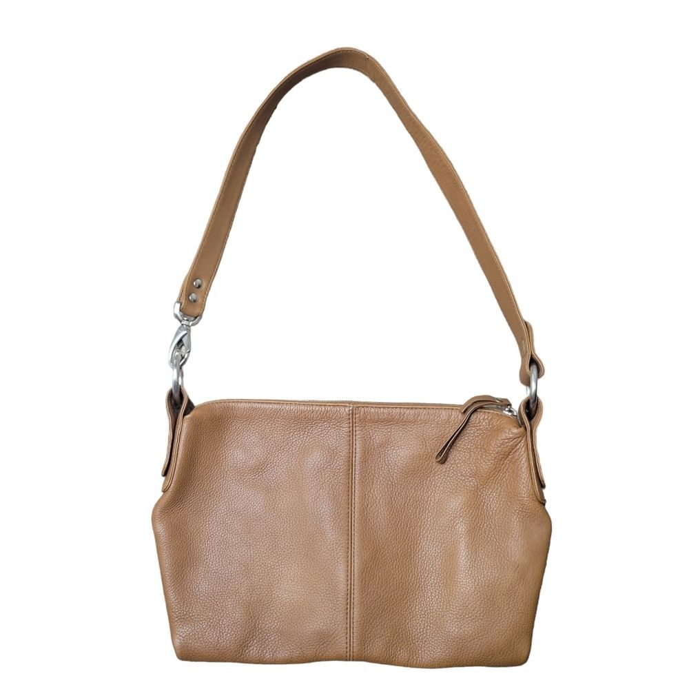 HOBO International Camel Brown Pebbled Leather Center Seam Shoulder Bag Purse